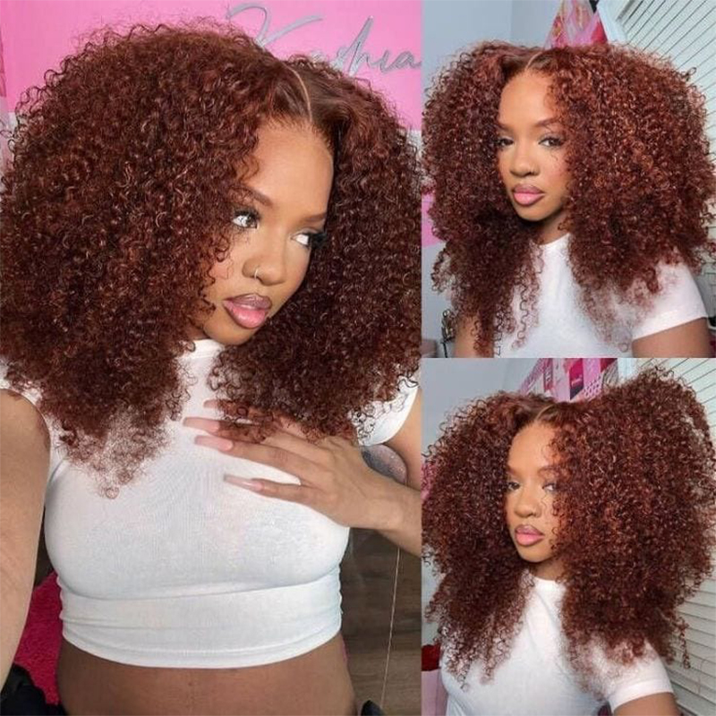 Reddish Brown Kinky Curly Wear Go Wig 6x4 Lace Closure 180% Pre-everything Back 2 School Sale
