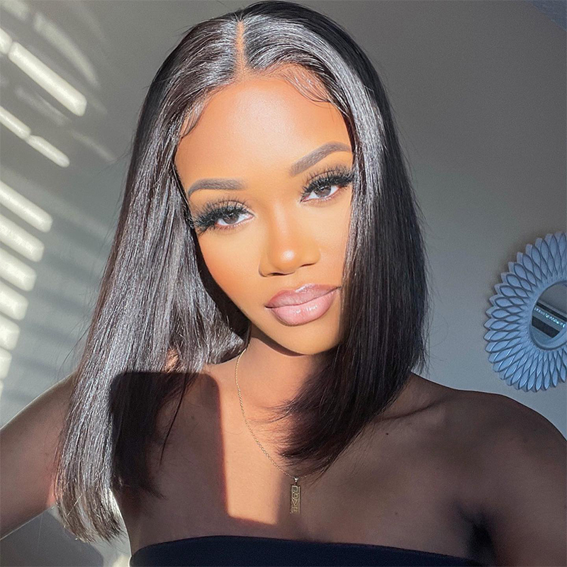 Bob Straight Pre-plucked Hairline Glueless Wig 4x4 Transparent Lace Human Hair Wig US Sale
