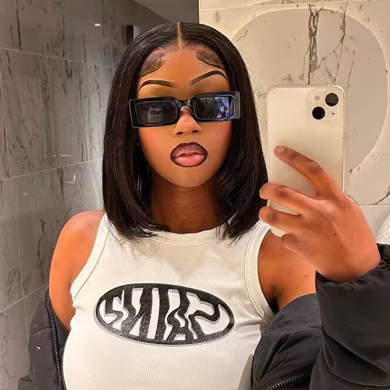 Bob Straight Pre-plucked Hairline Glueless Wig 4x4 Transparent Lace Human Hair Wig US Sale