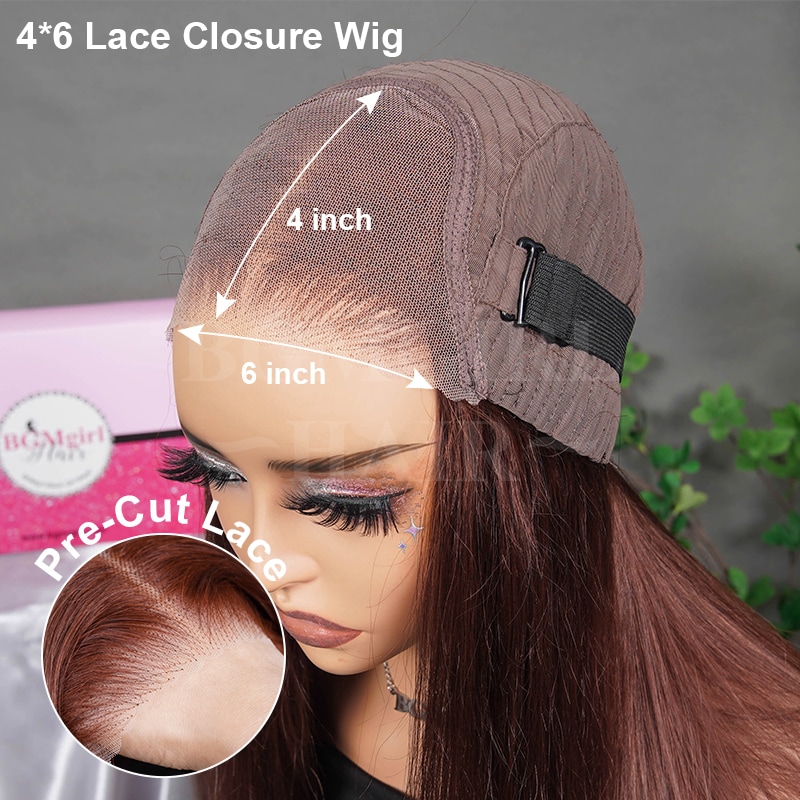 Reddish Brown Straight Wear & Go Glueless Lace Closure 180% Density Color Wig Valentines Day Sale