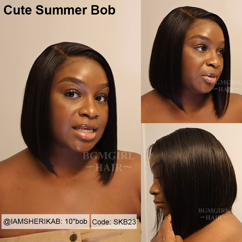 M-cap Short Bob Straight 9x6 Wear Go Wig HD Lace Pre-Bleached Tiny Knots Pre-Plucked Natural Hairline Glueless Wig | BGMgirl Hair