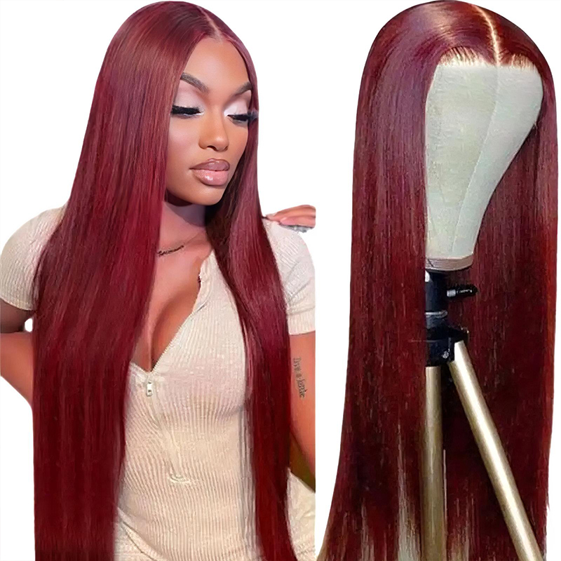 99J Straight Wear Go Wig 6x4 Lace Closure 180% Burgundy Color Back 2 School Sale