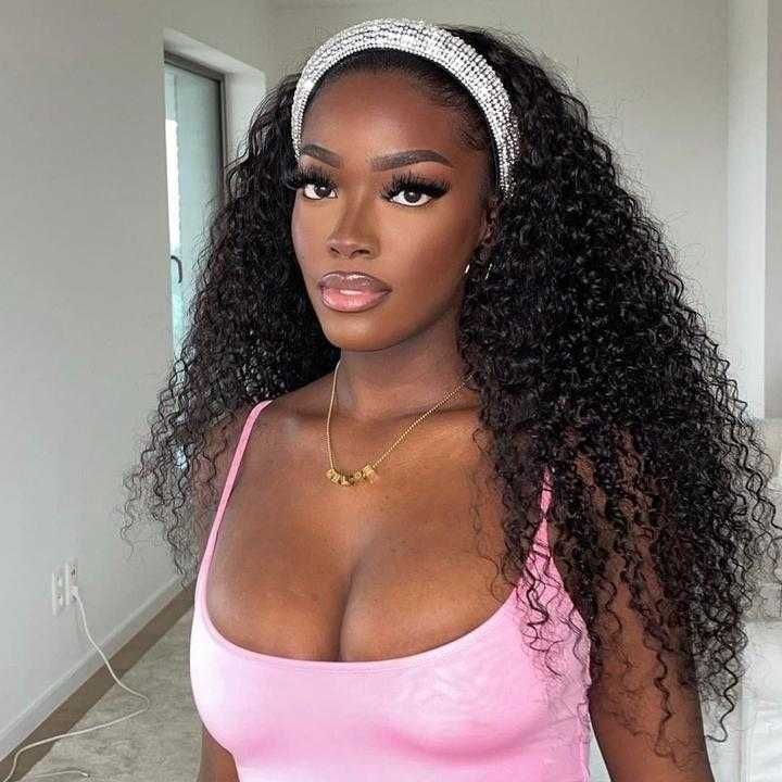 Kinky Curly Headband Wig 180% Density Machine Made Glueless Wig Daily Sale