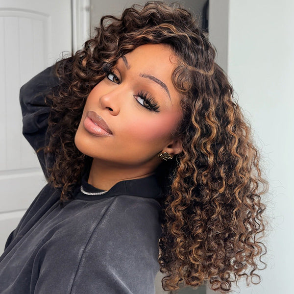 6x4 Balayage Highlight Ombre Brown Water Wave Wear Go Wig Flash Sale