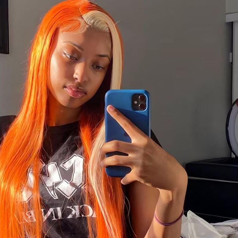 Ginger/Blonde Skunk Strip Straight Color Lace Front Wig | BGMgirl