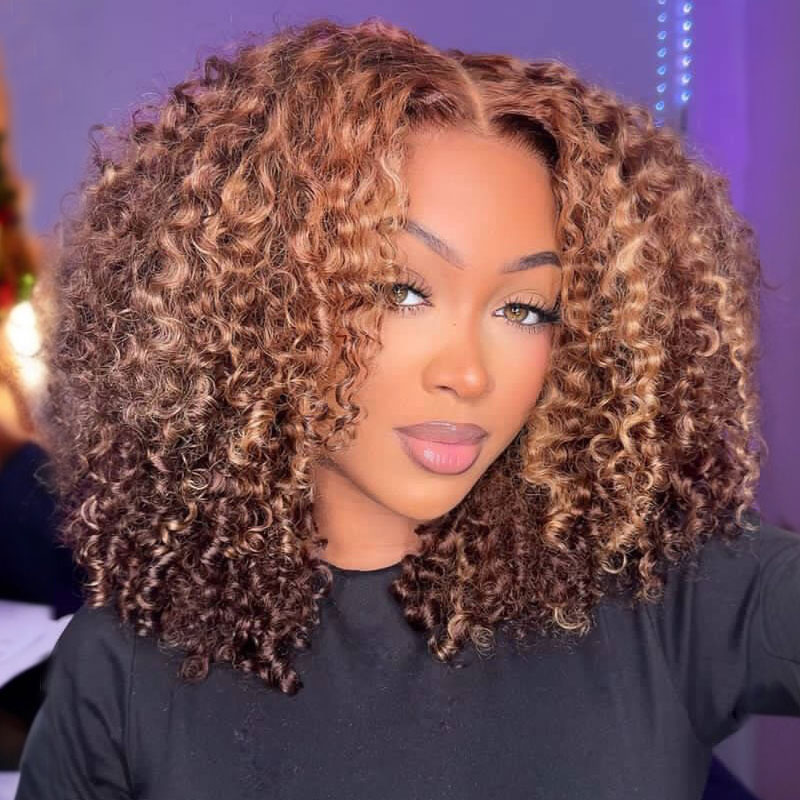 Brown Highlight Kinky Straight Wear Go Wig 7x5 Lace Closure 180% Color Glueless Wig US Sale