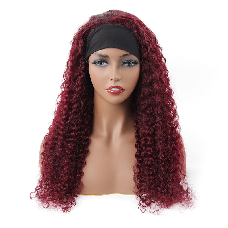 99J Burgundy Water Wave Headband Human Hair Wig | BGMgirl