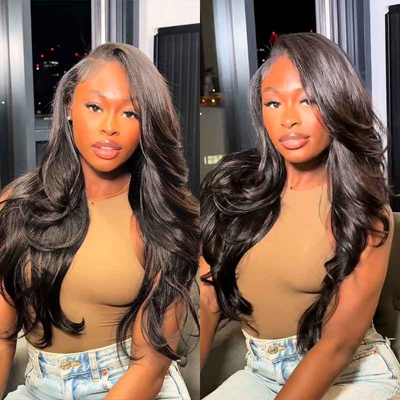 Yaki Straight Layered Cut  7x5 Lace Wear Go Wig Pre Plucked Hairline Flash Sale