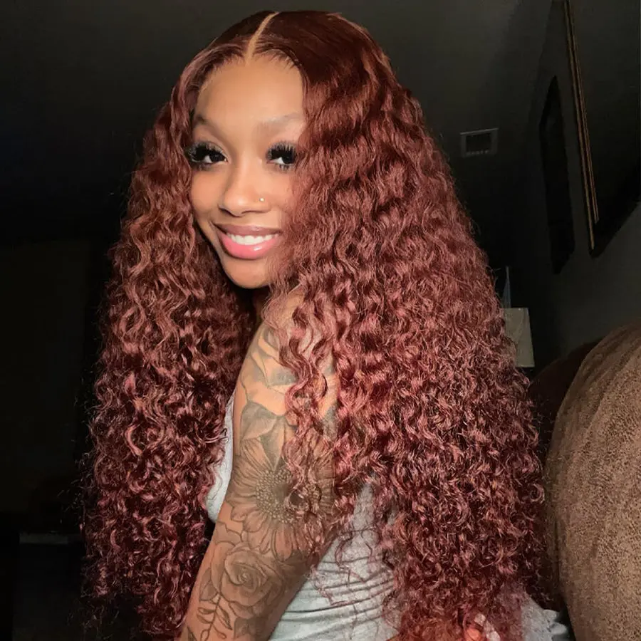 Reddish Brown Deep Wave Glueless Wig