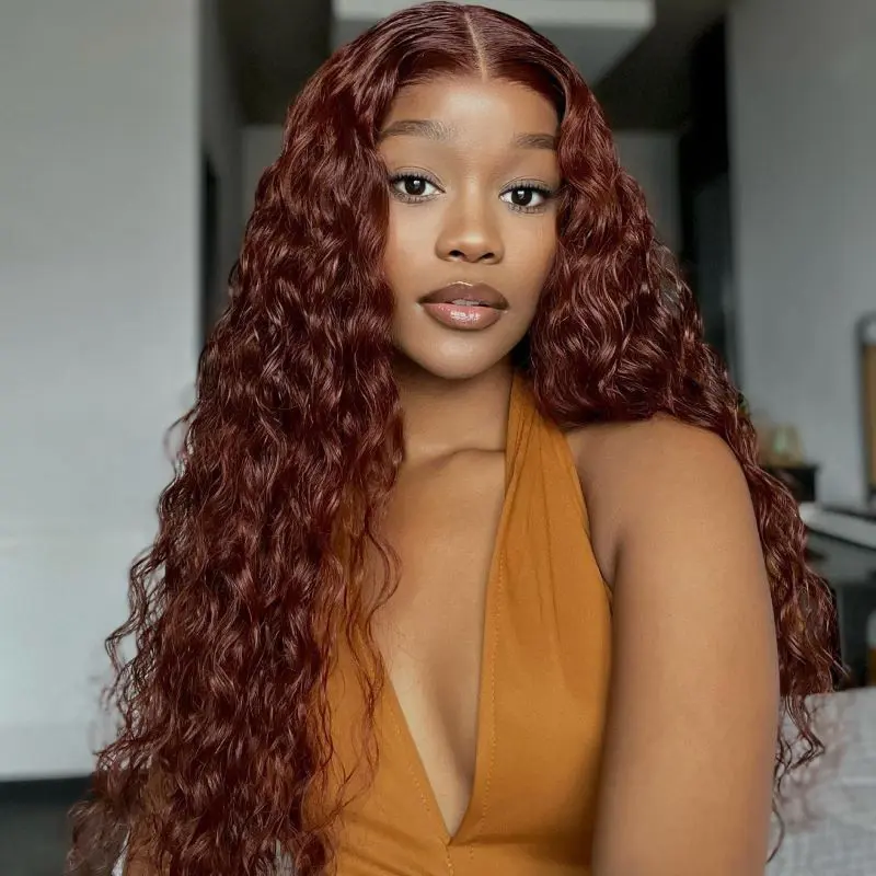 Reddish Brown Water Wave Glueless  Wig