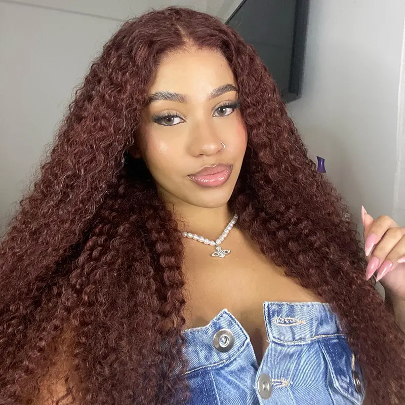 Reddish Brown Kinky Curly Glueless  Wig