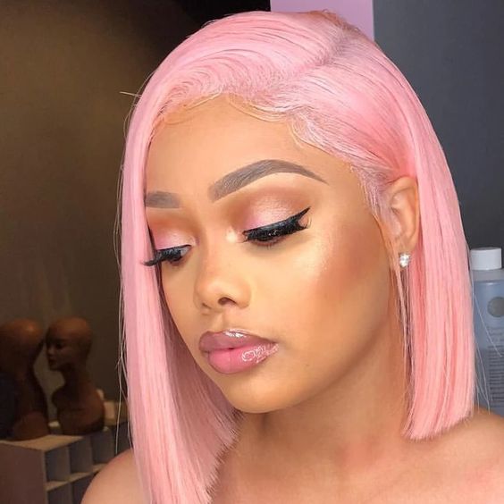 Bgmgirl Bob LightPink Colored Wig Straight 13*4 Lace Front Wig