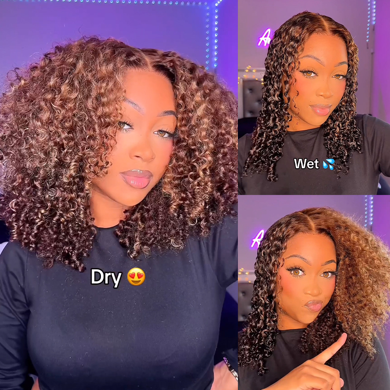 Brown Highlight Kinky Straight Wear Go Wig 7x5 Lace Closure 180% Color Glueless Wig US Sale