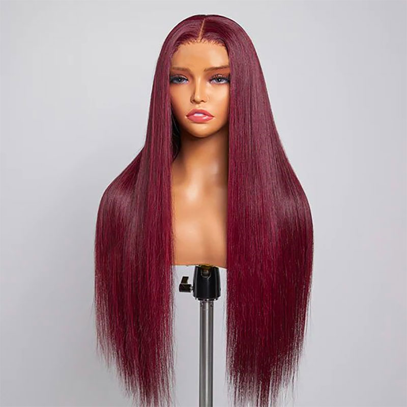 99J Straight Wear Go Wig 6x4 Lace Closure 180% Burgundy Color Back 2 School Sale