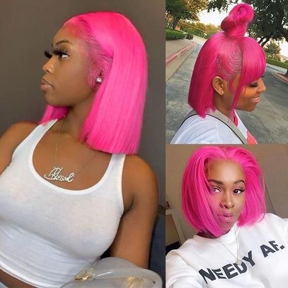 Pink Bob Straight13x4 180% Lace Front Wig Pre Plucked Hairline 2024 Clearance