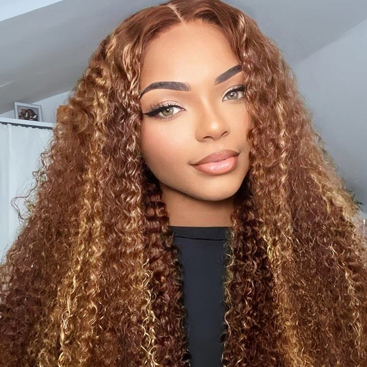 Kinky Curly Brown Highlight 13x4 Lace Frontal Wig Color Wig 180% Density Daily Sale