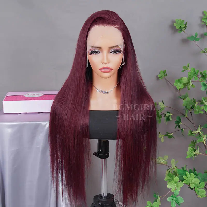 99J Burgundy Color Silky Straight 13x4 Lace Front Wig 150% Density Fall Specials