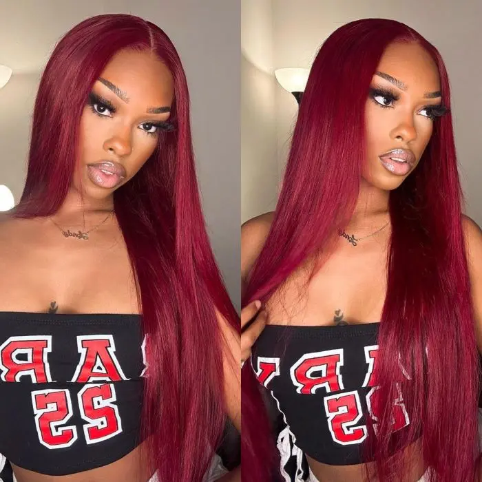 99J Straight Wear Go Wig 6x4 Lace Closure 180% Burgundy Color Glueless Wig | BGMgirl Hair