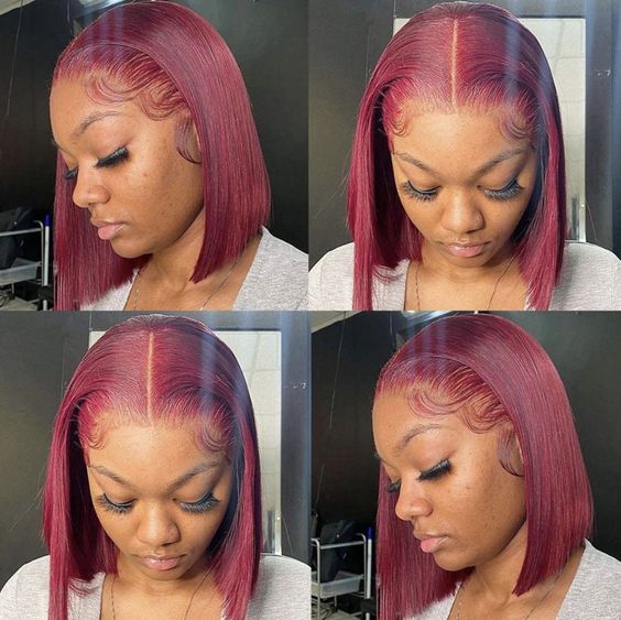 Bgmgirl Burgundy Bob Colored Wig 13x4 Lace Front Human Hair Wigs