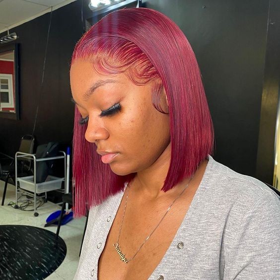 Bgmgirl Burgundy Bob Colored Wig 13x4 Lace Front Human Hair Wigs
