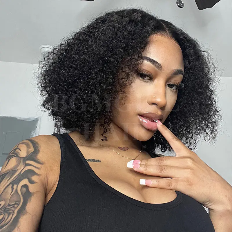 Short Kinky Curly Bob Wig Middle Part Wear Go Wig 7x5 Human Hair