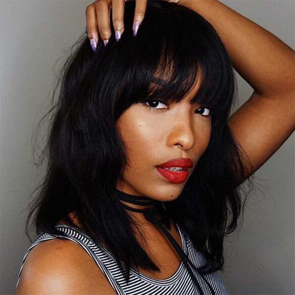 BGMgirl Short Body Wavy Bob Wig Non Lace Human Hair Wigs With Bangs