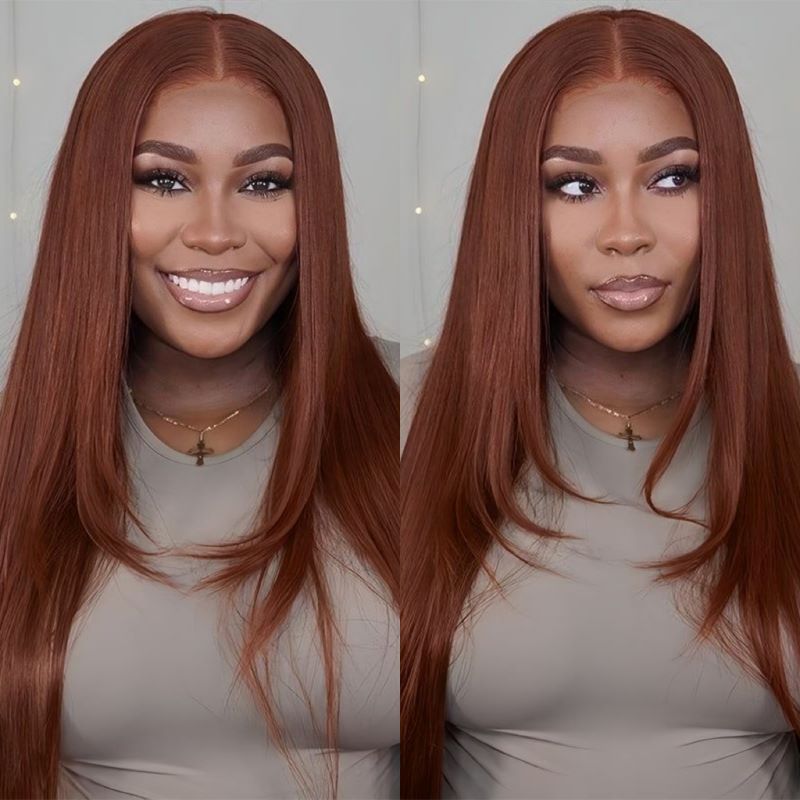 Layered Cut Reddish Brown Straight Wear Go Wig 6x4 Lace Closure 180% Glueless Color Wig | BGMgirl Hair