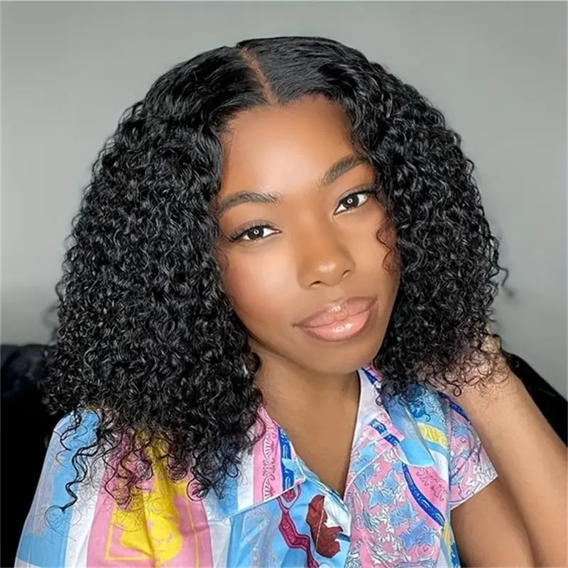 Short Middle Part Bob Wigs With Curls Water Wave Glueless 7x5 HD Lace Closure