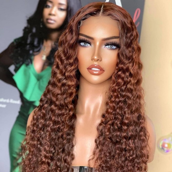Reddish Brown Water Wave #33 Copper Color Lace Front Wig