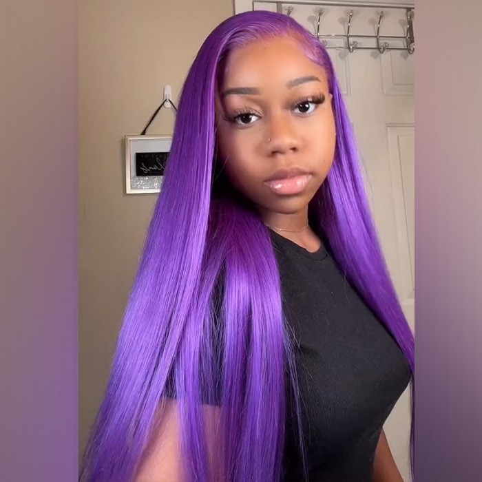 Bgmgirl Straight Purple Colored Wig 134 Lace Front Human Hair Wig Bgmgirl 