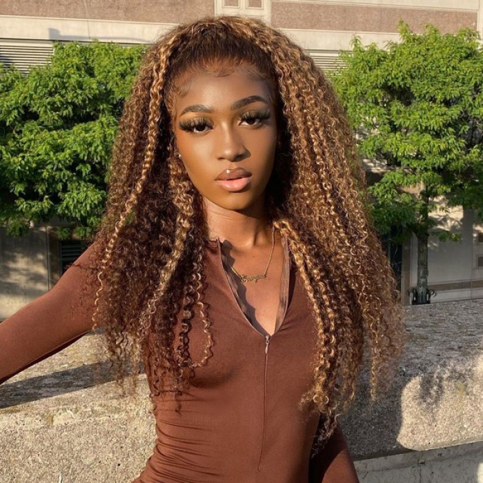 Highlight Kinky Curly Honey Blonde Lace Front Wig | BGM Hair