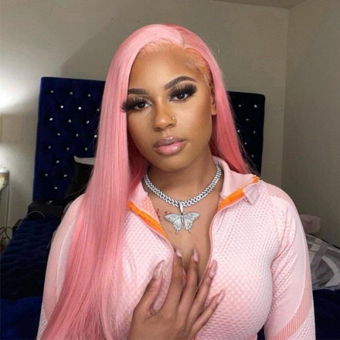 Light Pink Straight Color Lace Front Wig
