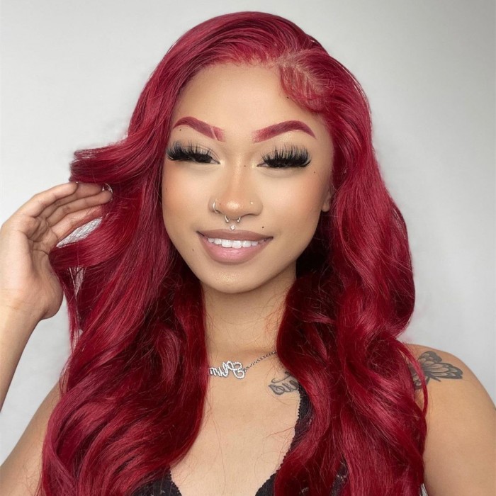 Dark Red Straight Color Lace Front Wig