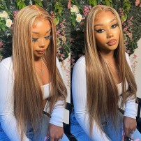 Highlight Color Straight 4x4 Transparent Lace Wig 180% Density Spring Sale