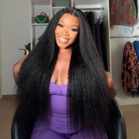 9x6 Kinky Straight Pre Bleached Knots Natural HairlineTransparent Lace Wear Go Wig Ads-exclusive