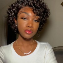 Short Pixie Cut Curly Bob Lace Front Wig Human Hair Ads Exclusive
