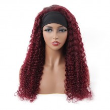 99J Burgundy Water Wave Headband Human Hair Wig | BGMgirl