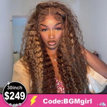 Brown Highlight Deep Wave 30inch Wear & Go Glueless180% HD Lace Closure Color Wig Clearance Sale | BGMgirl