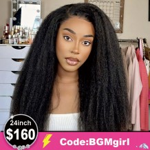 24inch Kinky Straight 13*4 HD Lace Front Wig 150% Density Clearance Sale | BGMgirl