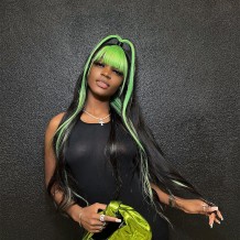 Skunk Strip Green Black Color Straight Color Lace Front Wig | BGMgirl