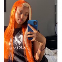 Ginger/Blonde Skunk Strip Straight Color Lace Front Wig | BGMgirl