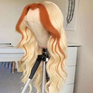 Blonde/Ginger Skunk Stripe Straight Color Lace Front Wig | BGMgirl