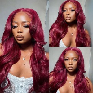 99J Burgundy Body Wave Wear & Go Glueless Lace Closure 180% Density Color Wig | BGMgirl