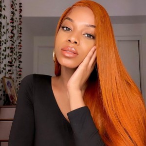 orange wig lace front wig straight wig