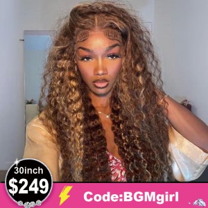 Brown Highlight Deep Wave 30inch Wear & Go Glueless180% HD Lace Closure Color Wig Clearance Sale | BGMgirl