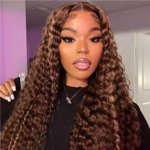 Brown Higthlight Water Wave 13x4 180% Lace Front Wig 2024 Clearance