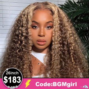 Brown Highlight Kinky Curly 26inch 180% Wear Go Glueless HD Lace Wig Clearance Sale | BGMgirl