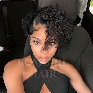Short Pixie Cut Curly Bob 13*4 Transparent Lace Front Wig 180% Density Group Buy | BGMgirl