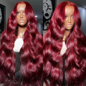 99J Burgundy Color Body Wave 13x4 Lace Front Wig 150% 2024 Clearance