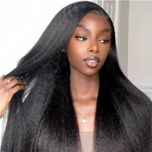 Kinky Straight 13x4 24inch HD Pre Bleached Knots 200% Lace Front Wig Melt All Skin Tone 2024 Clearance
